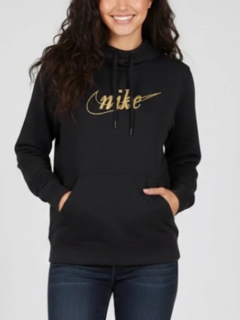 Nike Women’s Mock Neck Hoodie With Gold Logo Size Medium